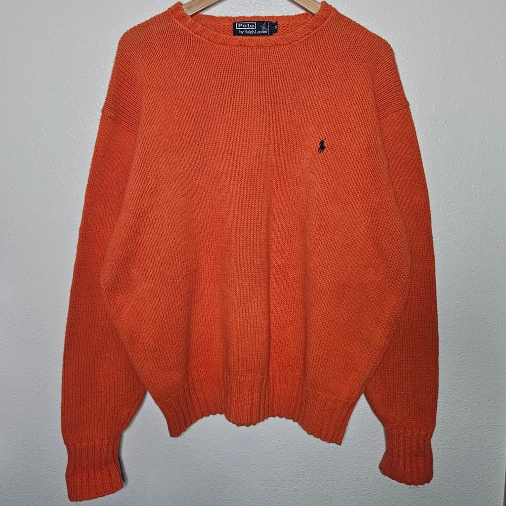 Polo Ralph‎ Lauren Orange Cotton Shaker Knit Crewneck Sweater